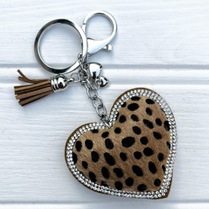 Heart Keyring / Bag Charm - Golden & Black Spot